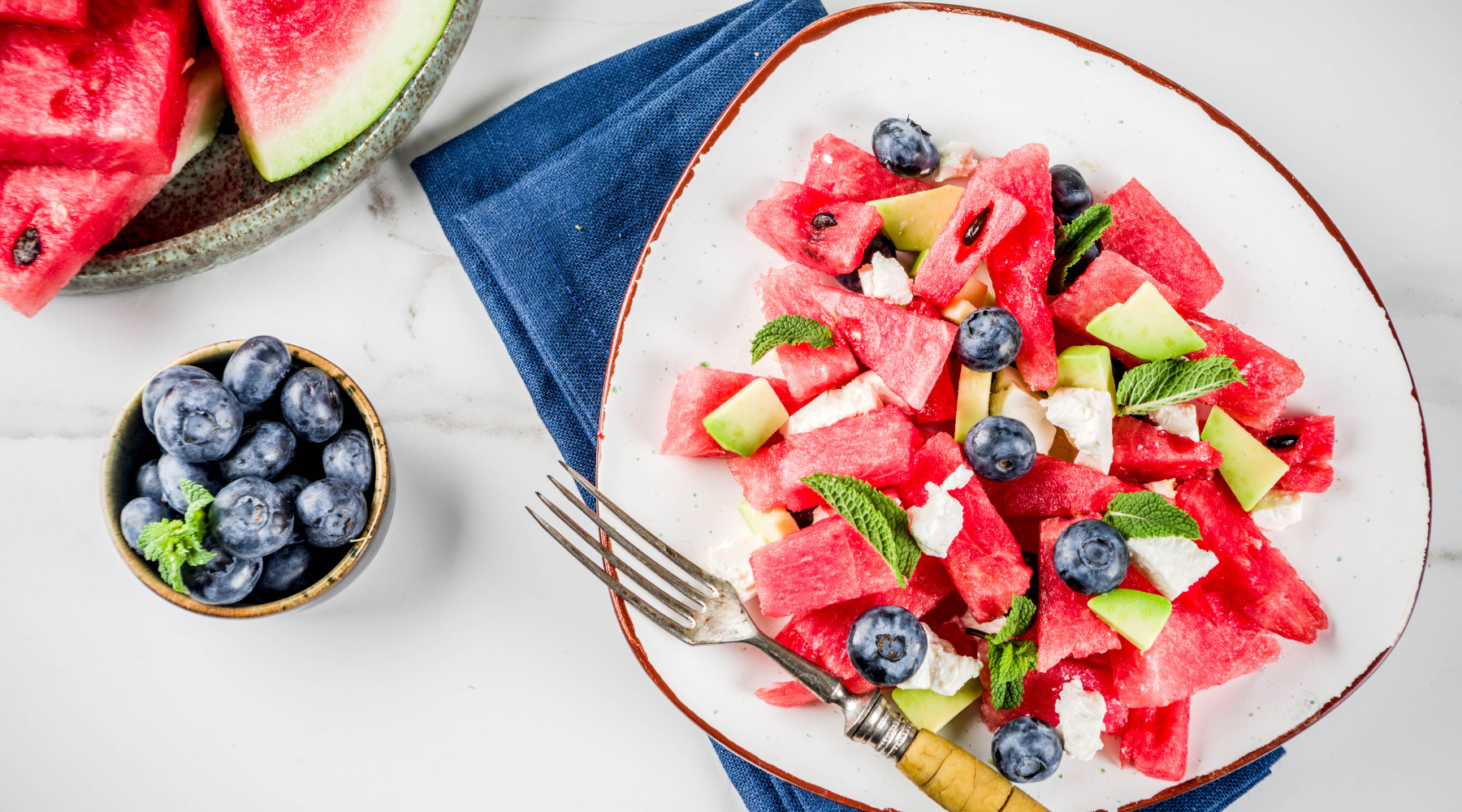 Patriotic Watermelon, Blueberry, and Feta Salad