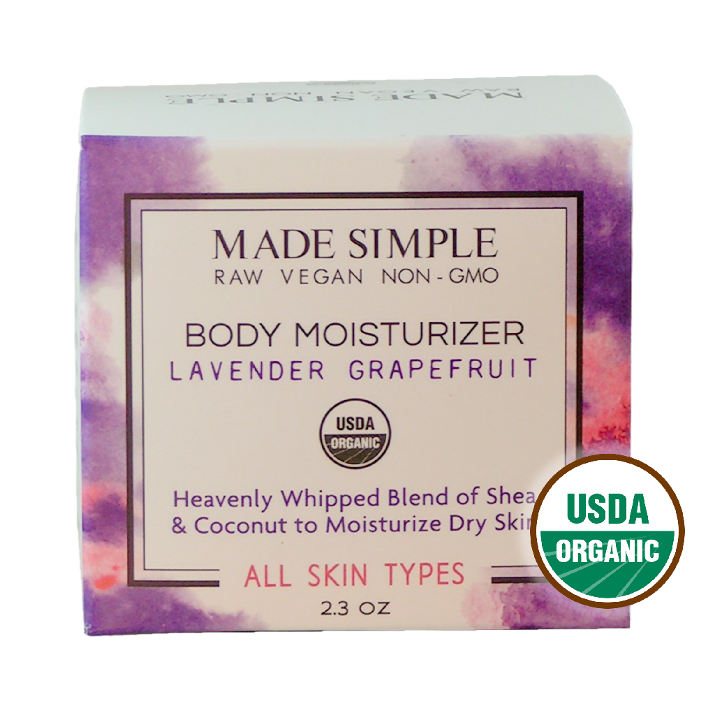 Made Simple Skin Care certified organic raw vegan nonGMO lavender grapefruit moisturizer boxst