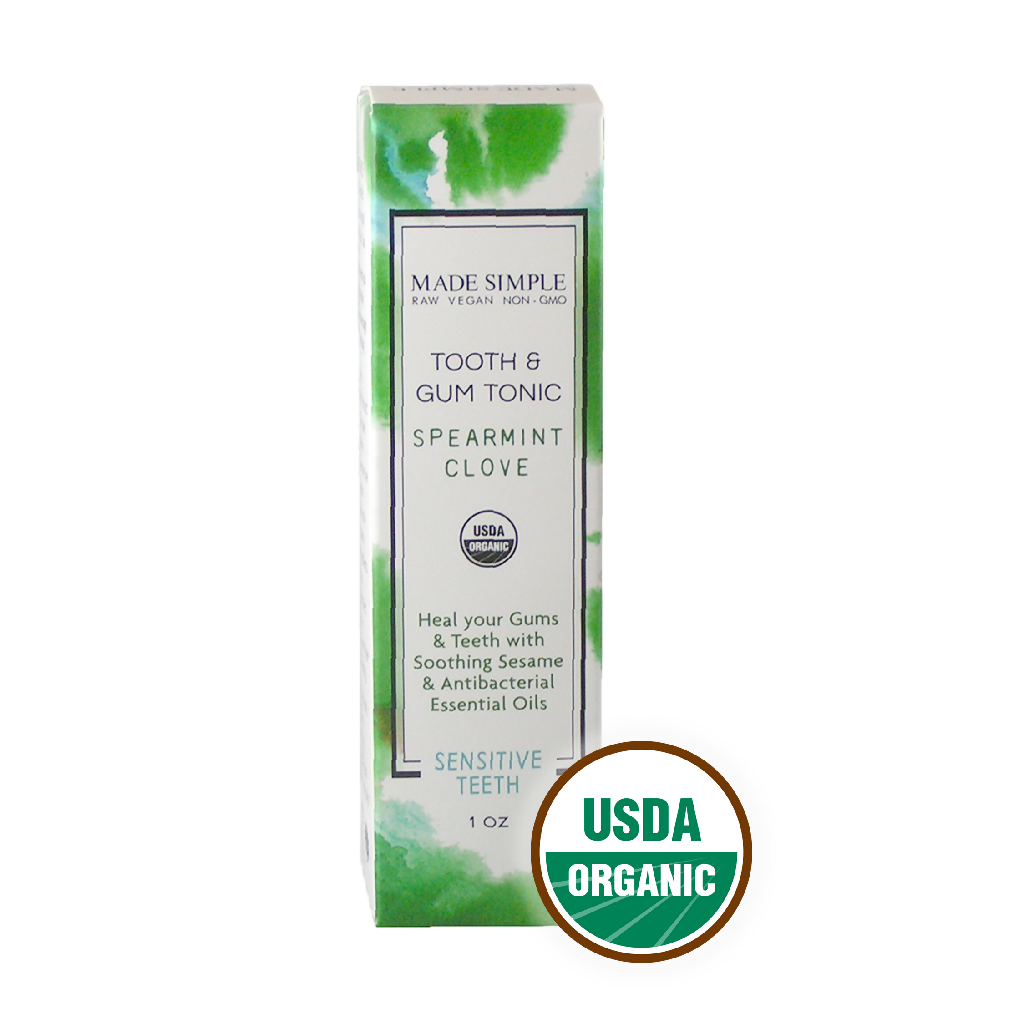Made Simple Skin Care Tooth Gum-Tonic Spearmint Clove USDA Certified Organic Raw Vegan NonGMO boxst