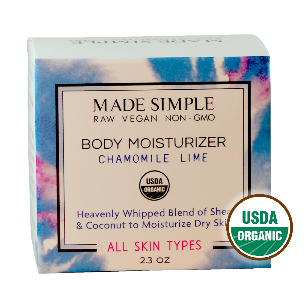 Made Simple Skin Care certified organic raw vegan nonGMO chamomile lime moisturizer boxst