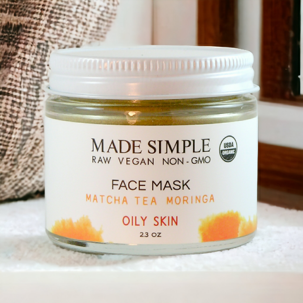 Made Simple Skin Care certified organic raw vegan nonGMO matcha tea moringa face mask jar (metal)2