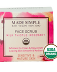 Made Simple Skin Care Milk Thistle Rosemary Face Scrub USDA Certified Organic Raw Vegan NonGMO boxst