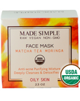 Made Simple Skin Care Matcha Tea Moringa Face Mask USDA Certified Organic Raw Vegan NonGMO plant