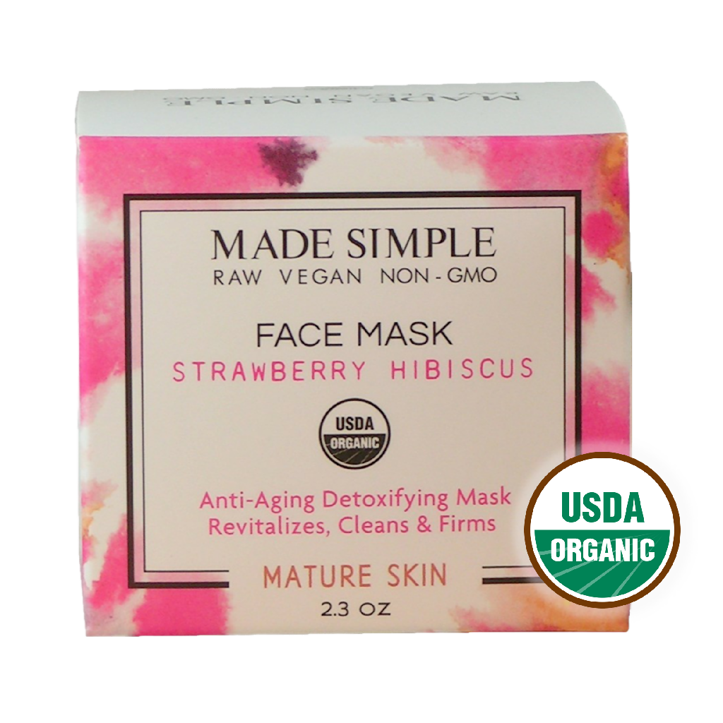 Made Simple Skin Care certified organic raw vegan nonGMO strawberry hibiscus face mask boxst