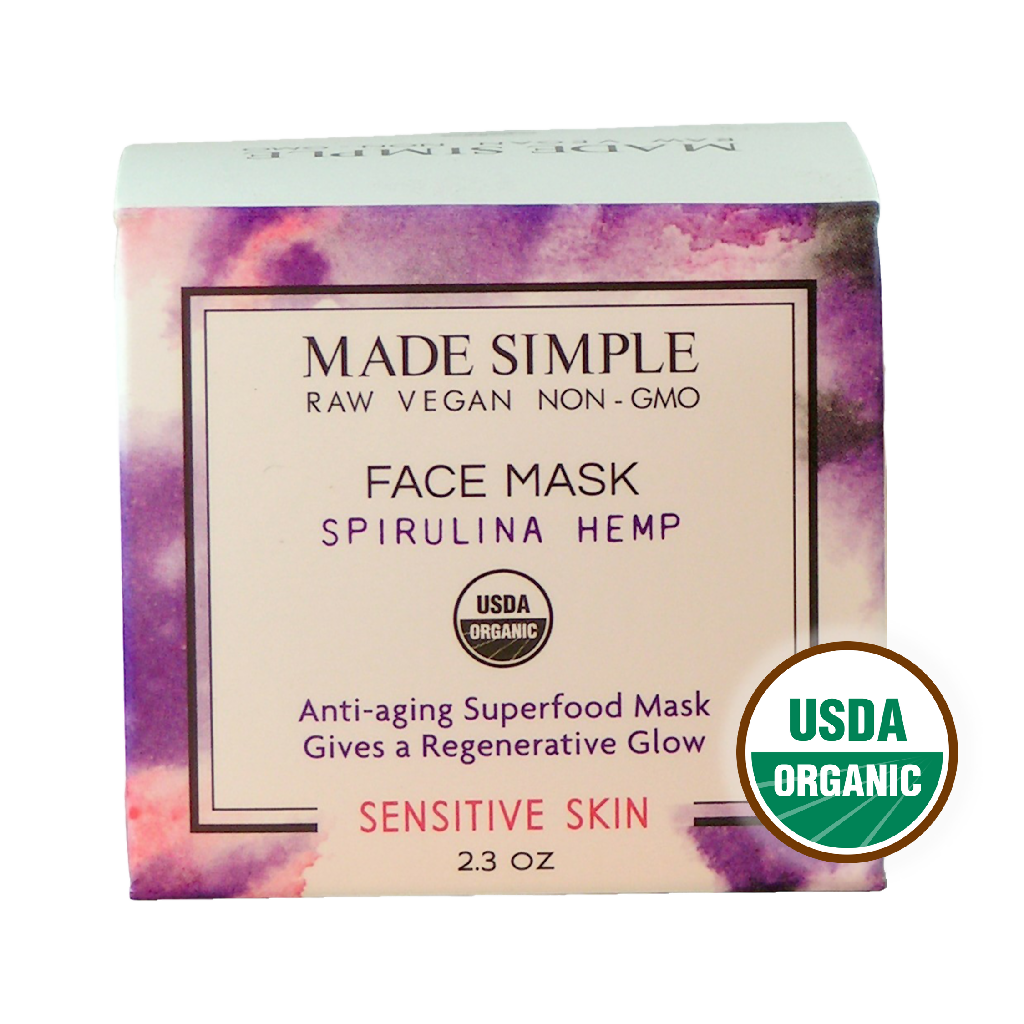 Made Simple Skin Care certified organic raw vegan nonGMO spirulina hemp face mask boxst