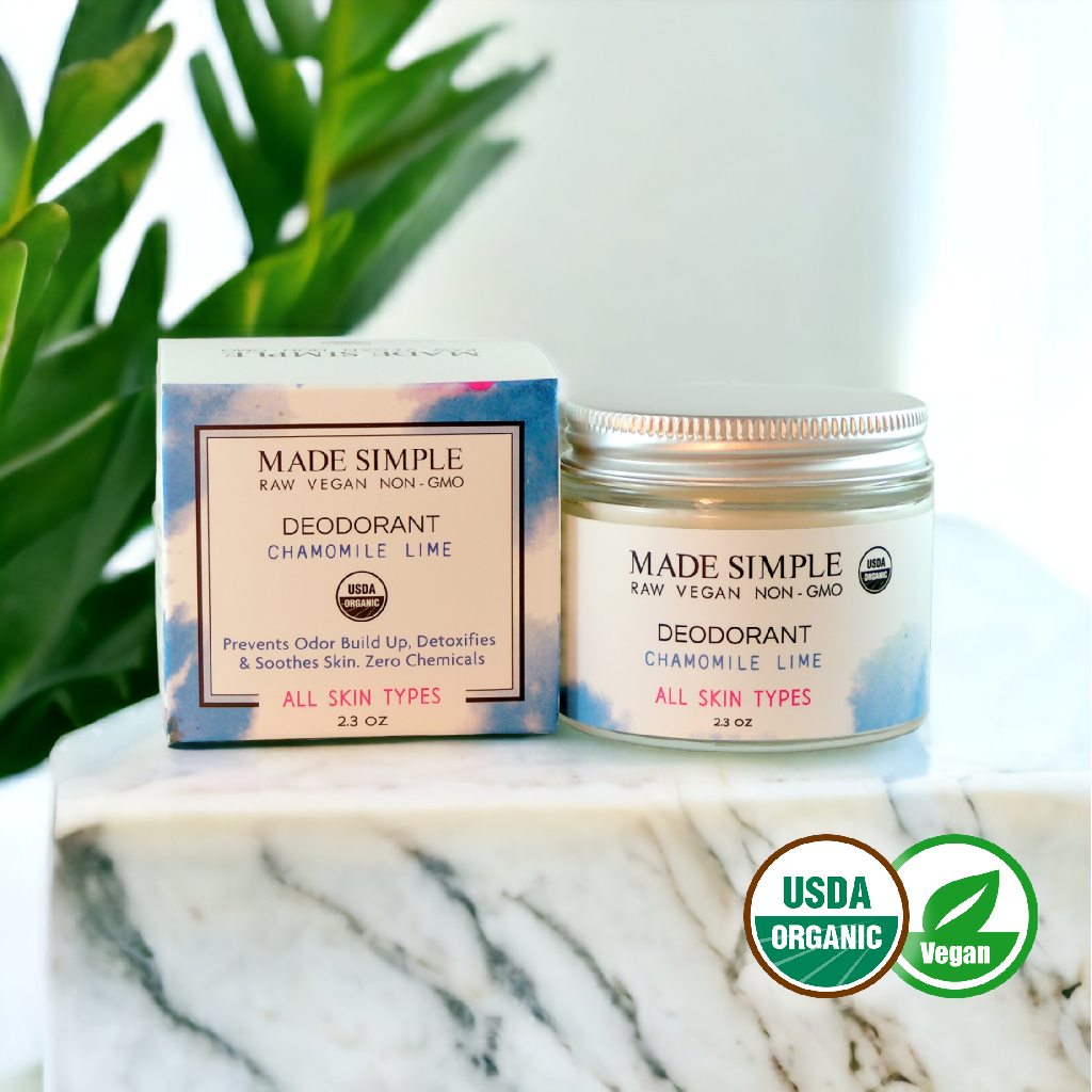 Made Simple Skin Care - Chamomile Lime Deodorant usda certified organic raw vegan nonGMO jar (metal)2a