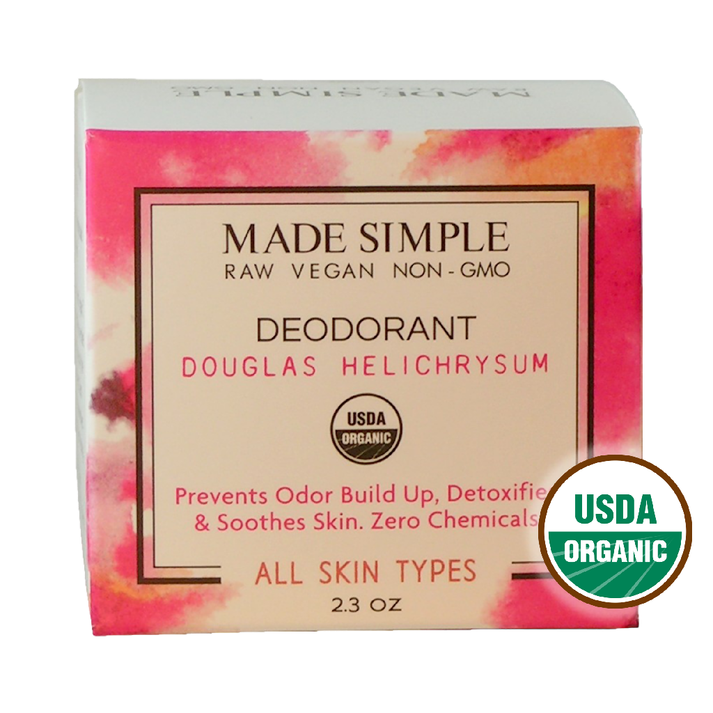 Made Simple Skin Care - Douglas Fir Helichrysum Deodorant usda certified organic raw vegan nonGMO boxst