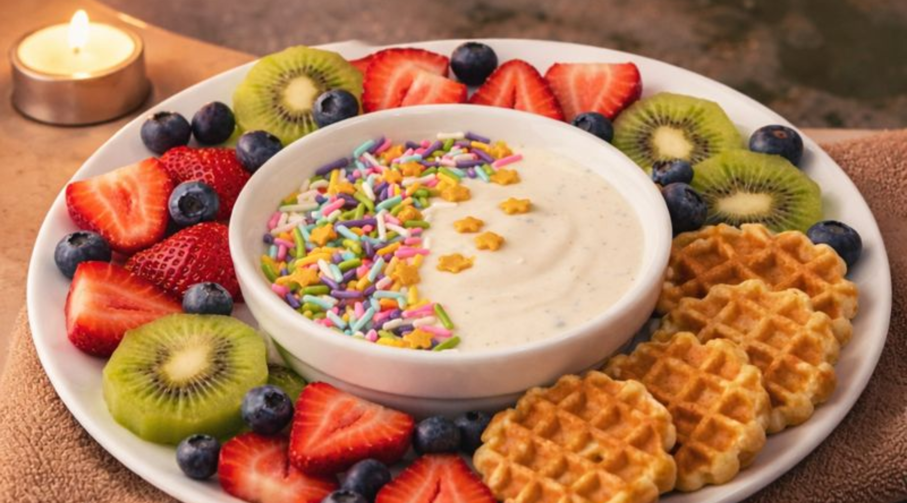 Probiotic yogurt sprinkle cups for children's nighttime snack with fresh fruit and star-shaped sprinkles.