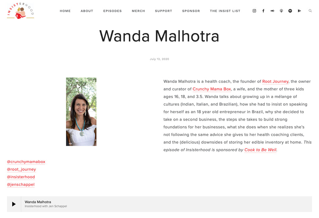Wanda Malhotra, Certified Health Coach and curator for Crunchy Mama Box,  podcast interview. Offers products made with clean ingredients, sustainable packaging by brands that give back to the community and the planet.