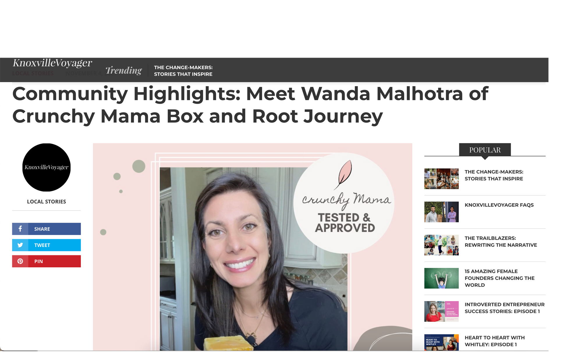 Wanda Malhotra, Certified Health Coach and curator for Crunchy Mama Box media interview. Offers products made with clean ingredients, sustainable packaging by brands that give back to the community and the planet.