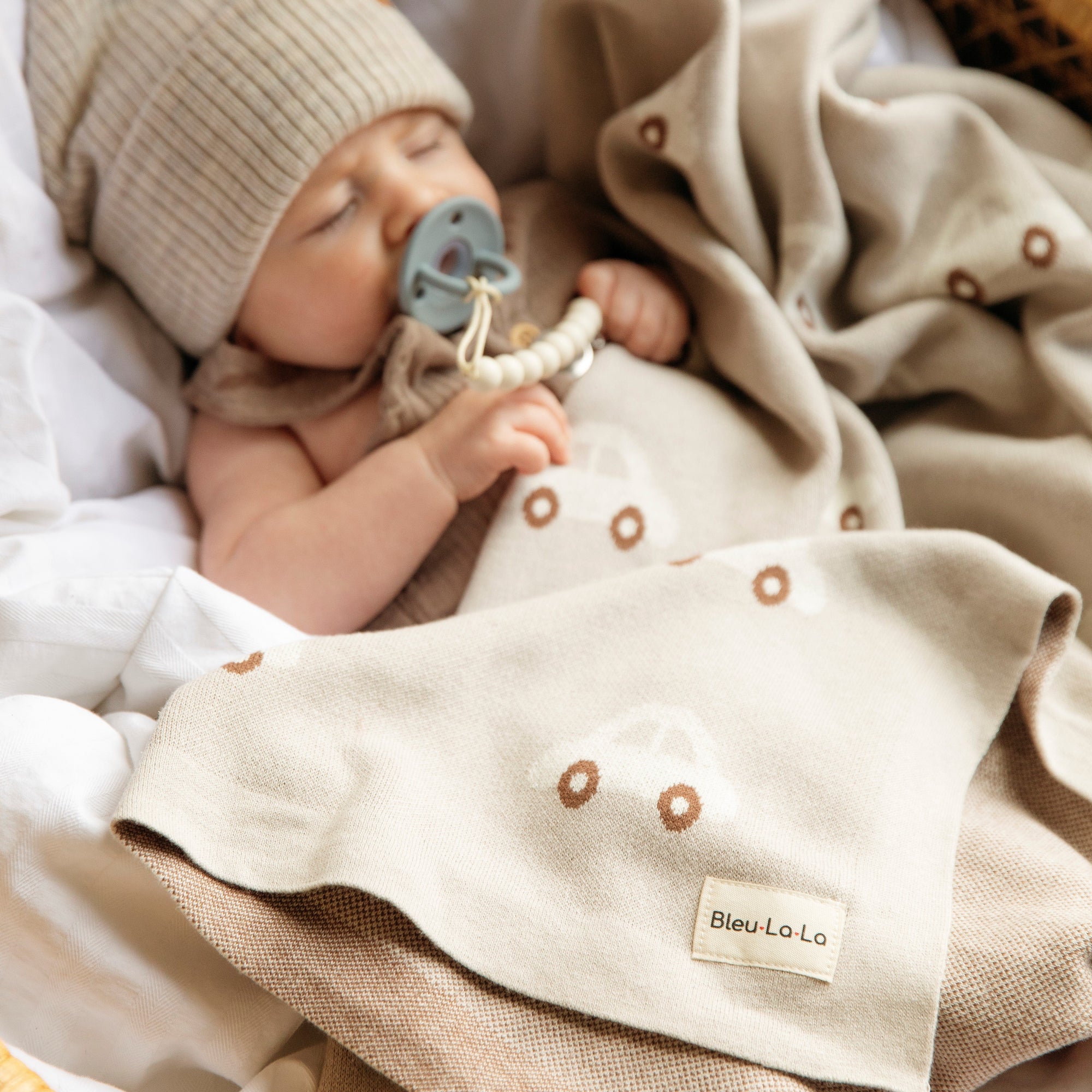 100% Cotton Luxury Knit Car Swaddle Blanket by Bleu La La