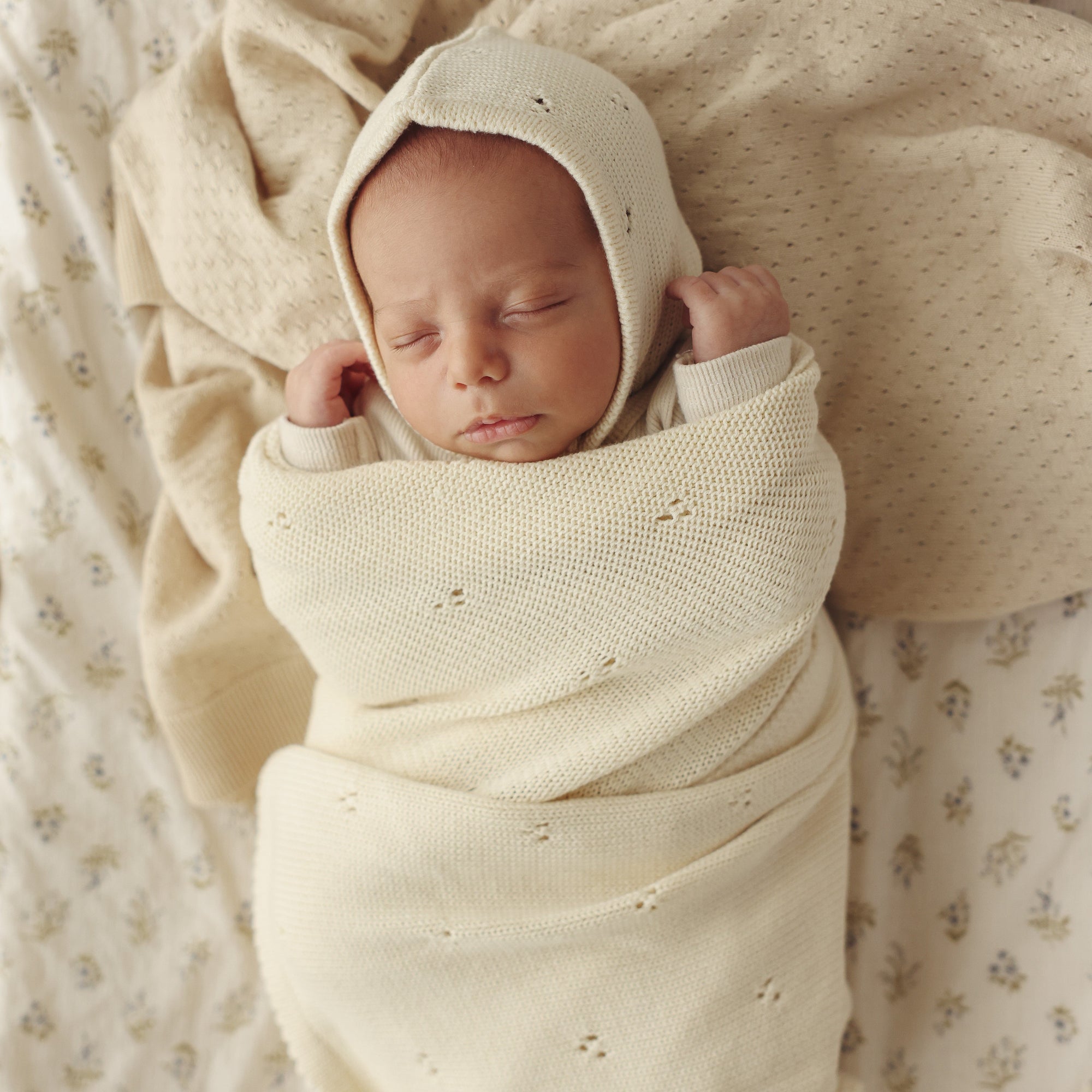 Organic Pointelle Swaddle Blanket + Hat Gift Set by Bleu La La