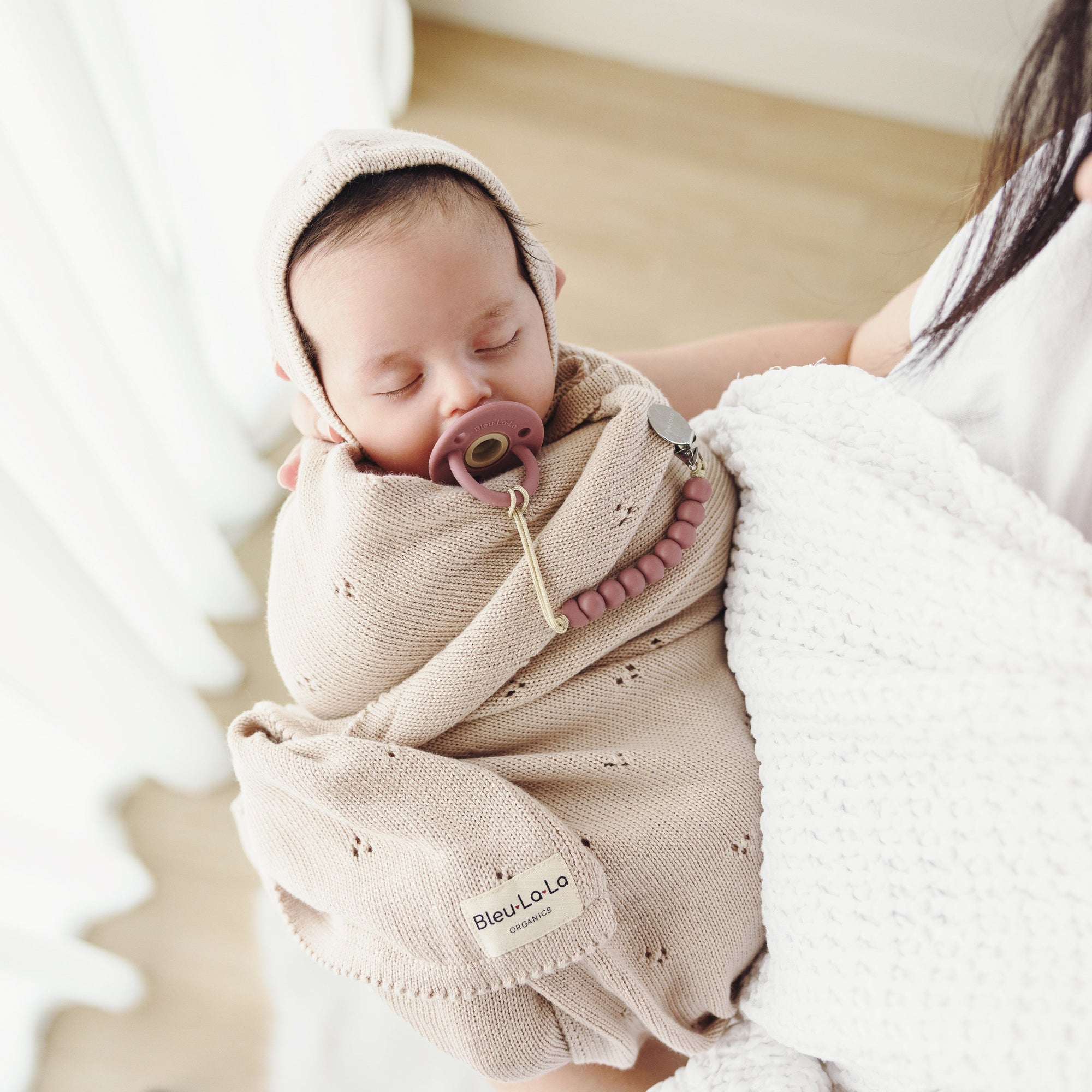 Organic Pointelle Swaddle Blanket + Hat Gift Set by Bleu La La