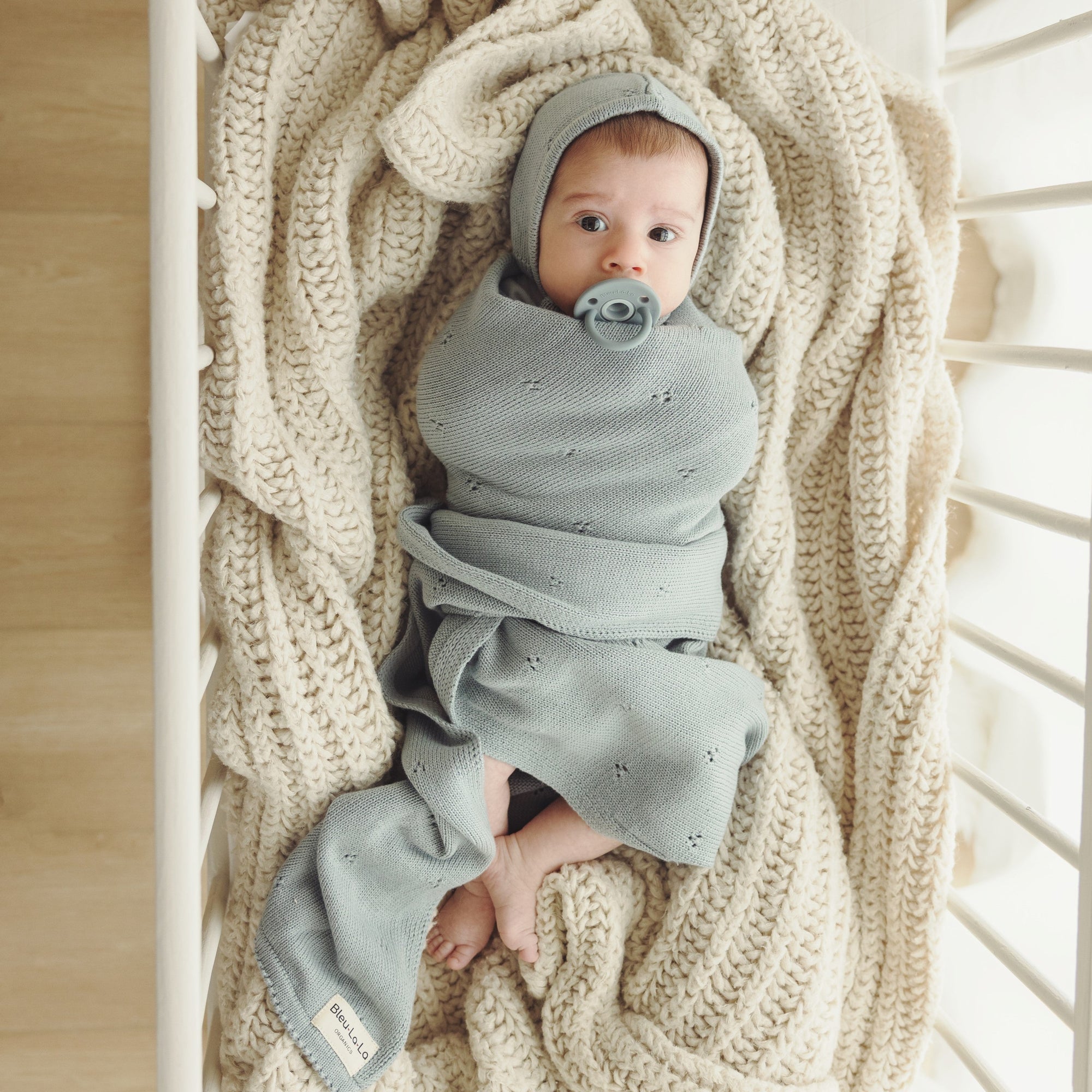 Organic Pointelle Swaddle Blanket + Hat Gift Set by Bleu La La