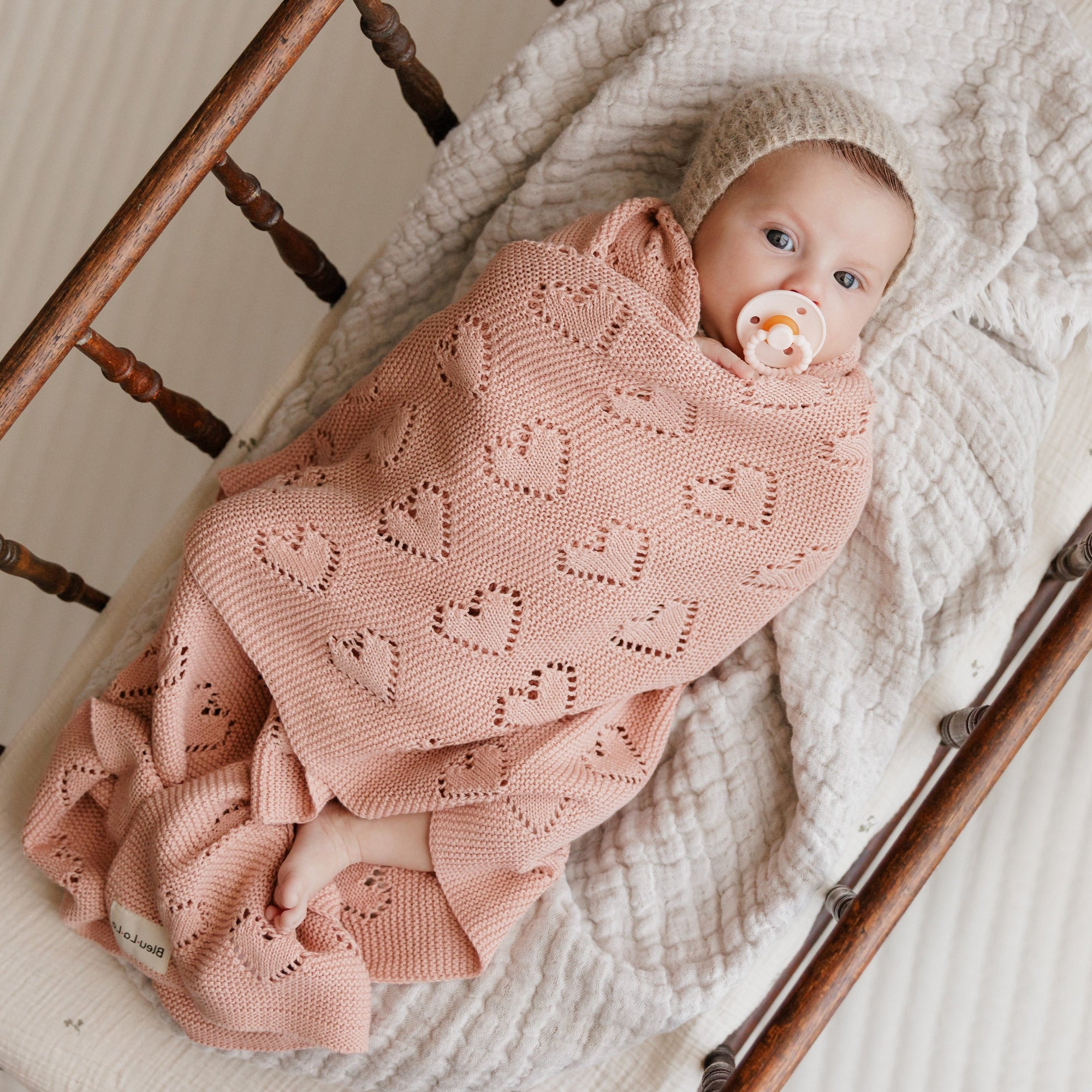 100% Cotton Luxury Knit Heart Swaddle Baby Blanket by Bleu La La