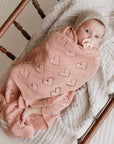 100% Cotton Luxury Knit Heart Swaddle Baby Blanket by Bleu La La