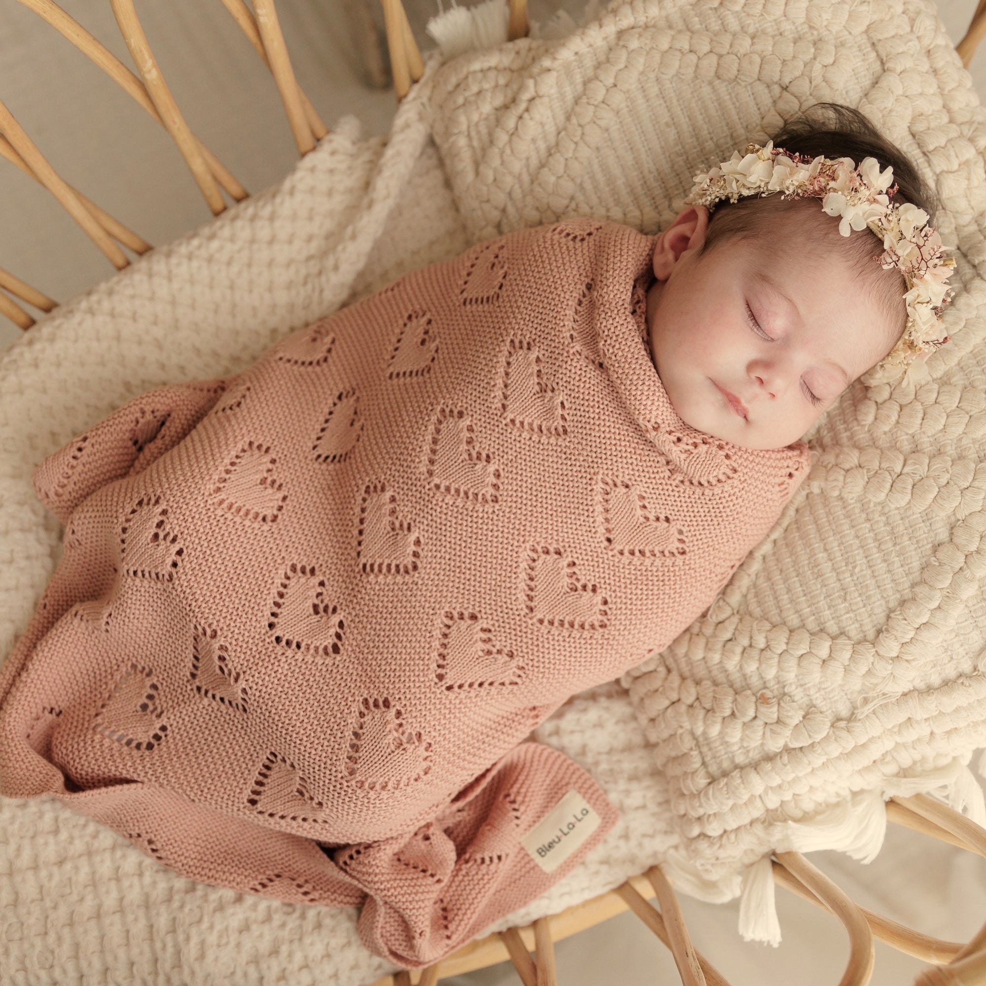 100% Cotton Luxury Knit Heart Swaddle Baby Blanket by Bleu La La