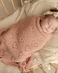 100% Cotton Luxury Knit Heart Swaddle Baby Blanket by Bleu La La