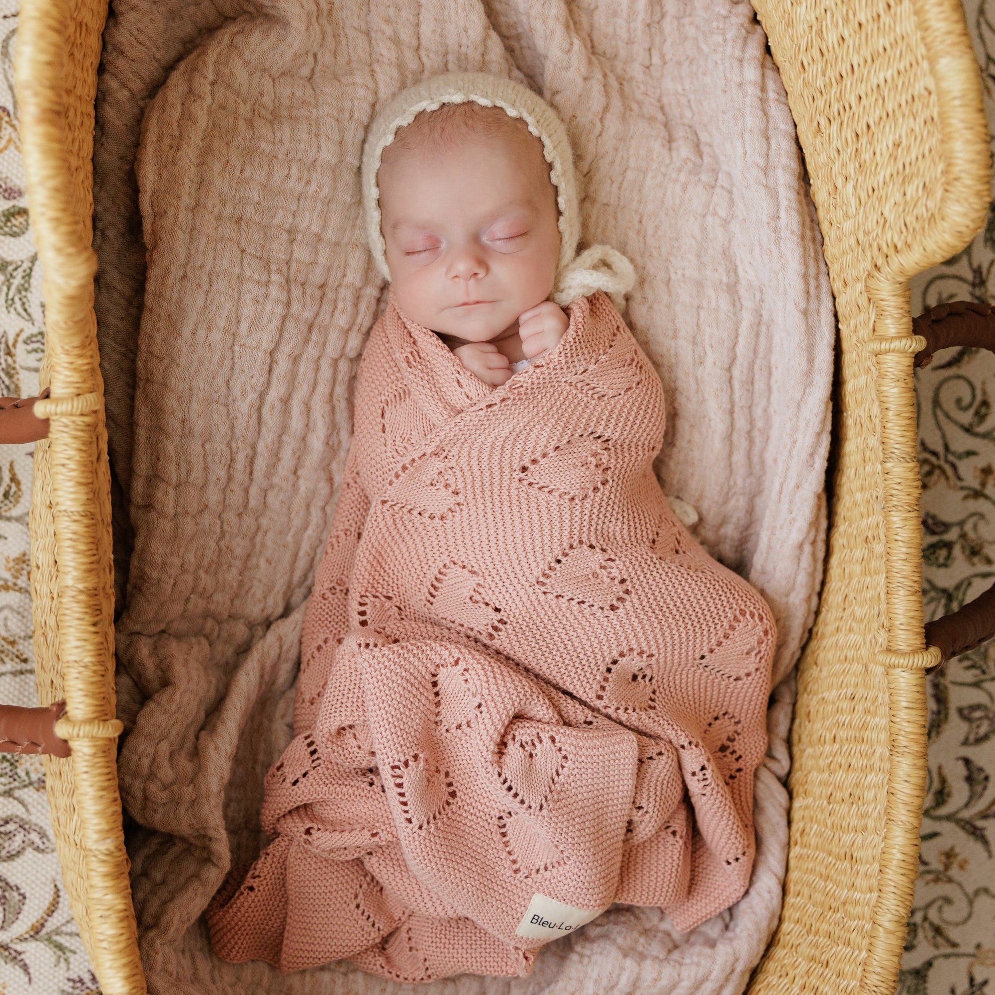 100% Cotton Luxury Knit Heart Swaddle Baby Blanket by Bleu La La