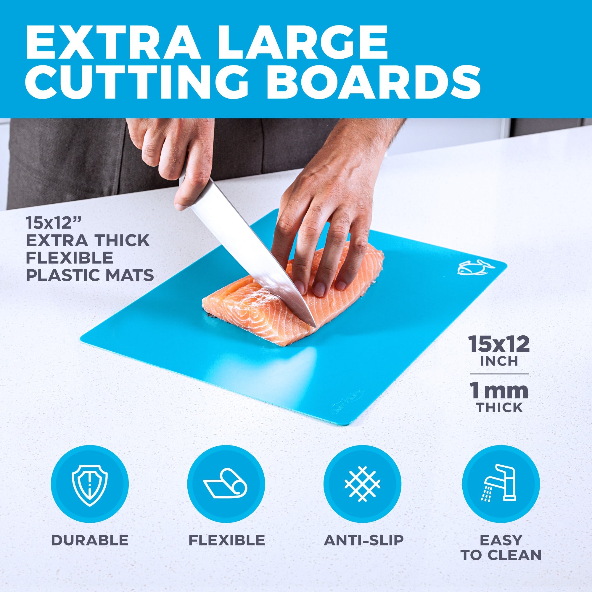 Extra Thick Flexible Plastic Cutting Board Mats with Food Icons &amp; EZ-Grip Waffle Back,Dishwasher Safe by Cooler Kitchen