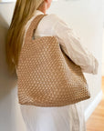 The Willow | Large Woven Vegan Leather Tote - Khaki by Babs+Birdie