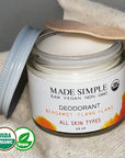 Made Simple Skin Care Bergamot Ylang Ylang Deodorant USDA certified organic raw vegan nonGMO jar open