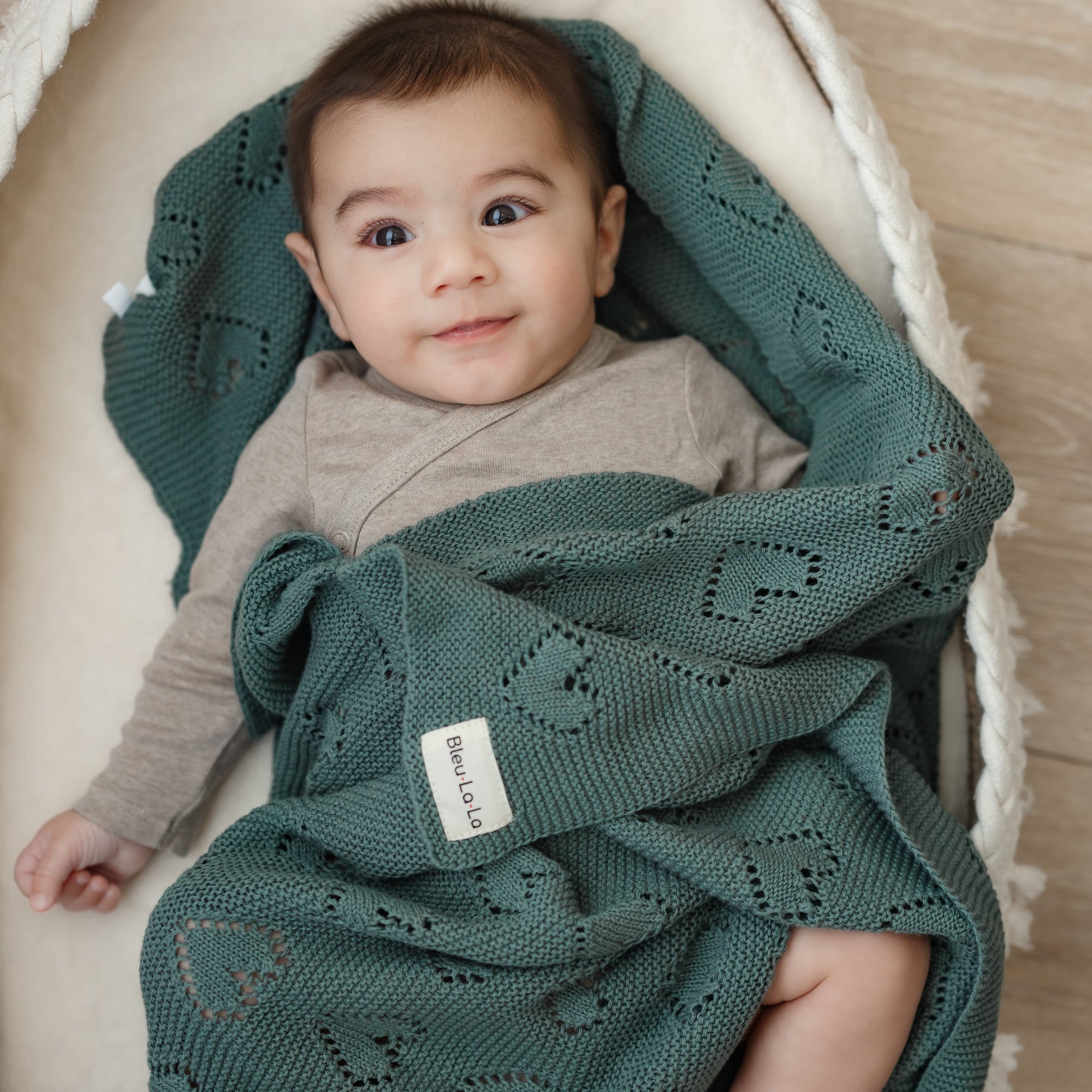 100% Cotton Luxury Knit Heart Swaddle Baby Blanket by Bleu La La