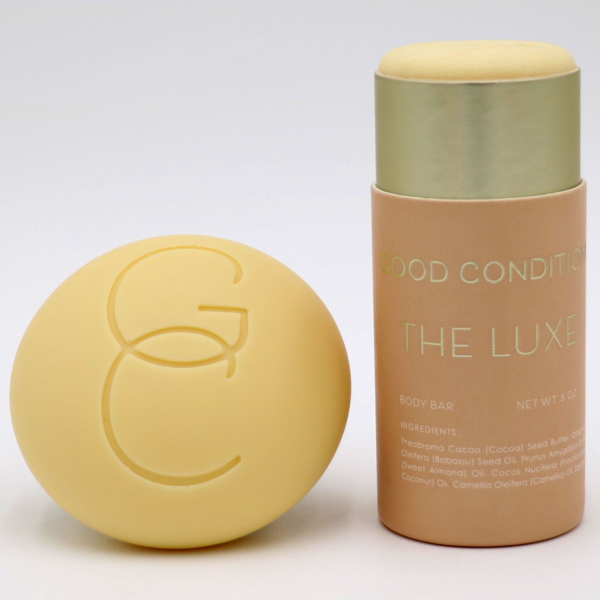 Good Condition The Luxe organic cocoa butter lotion bar. Made with vitamin e rich babassu seed oil, camellia seed oil to fight free radical damage, moisturize and condition skin, and squalane to restore suppleness and help neutralize damage caused by UV light. Apply morning or night to soothe dryness and combat the signs of aging.