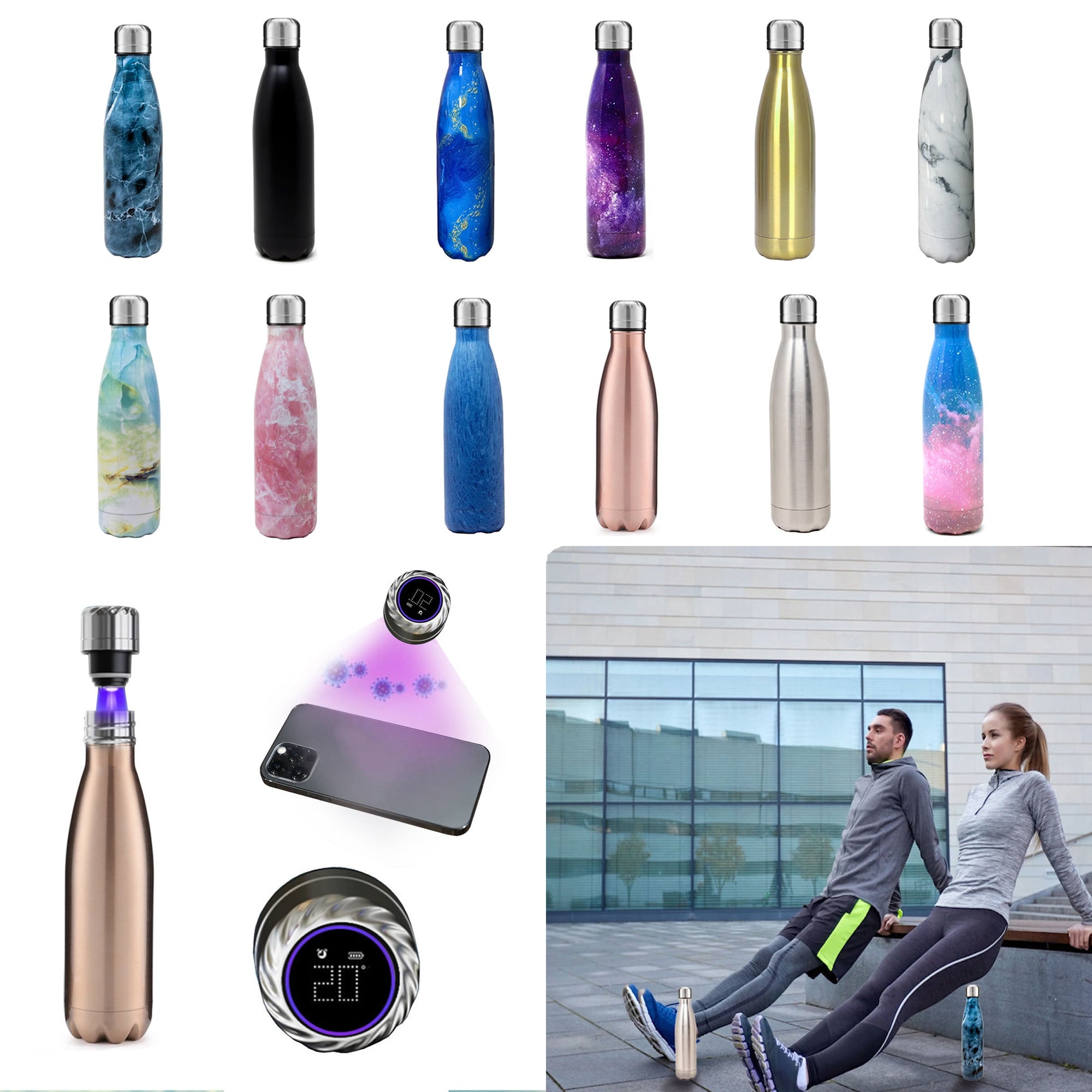 Aquaala UV Water Bottle With Temp Cap by VistaShops