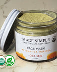 Made Simple Skin Care certified organic raw vegan nonGMO matcha tea moringa face mask jar open