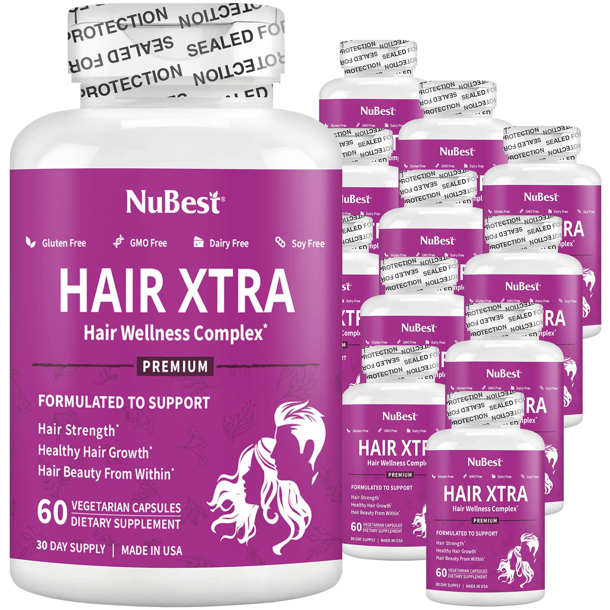 Hair Xtra, Premium Hair Growth Support for Men &amp; Women, 60 Vegan Capsules by NuBest Nutrition®