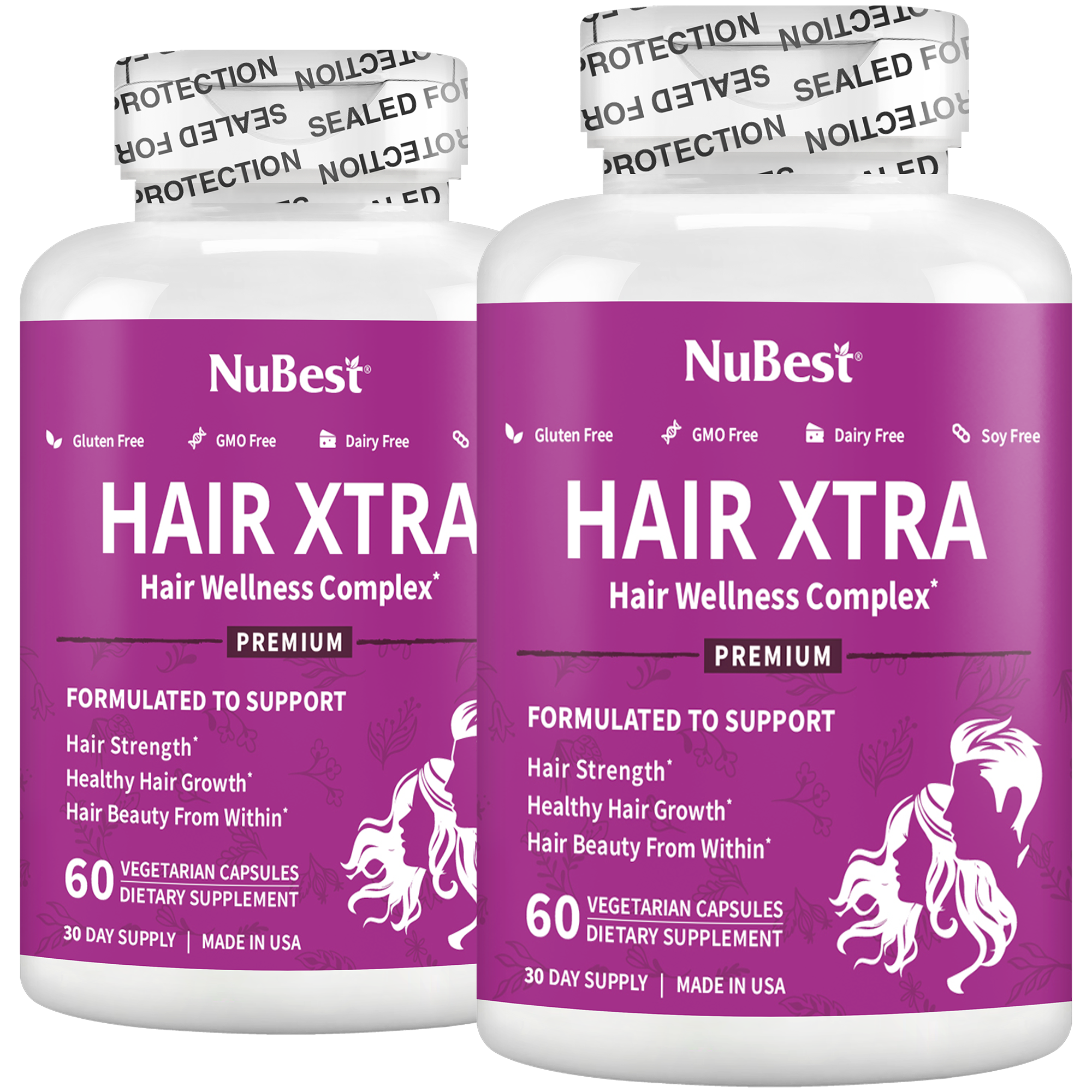 Hair Xtra, Premium Hair Growth Support for Men &amp; Women, 60 Vegan Capsules by NuBest Nutrition®