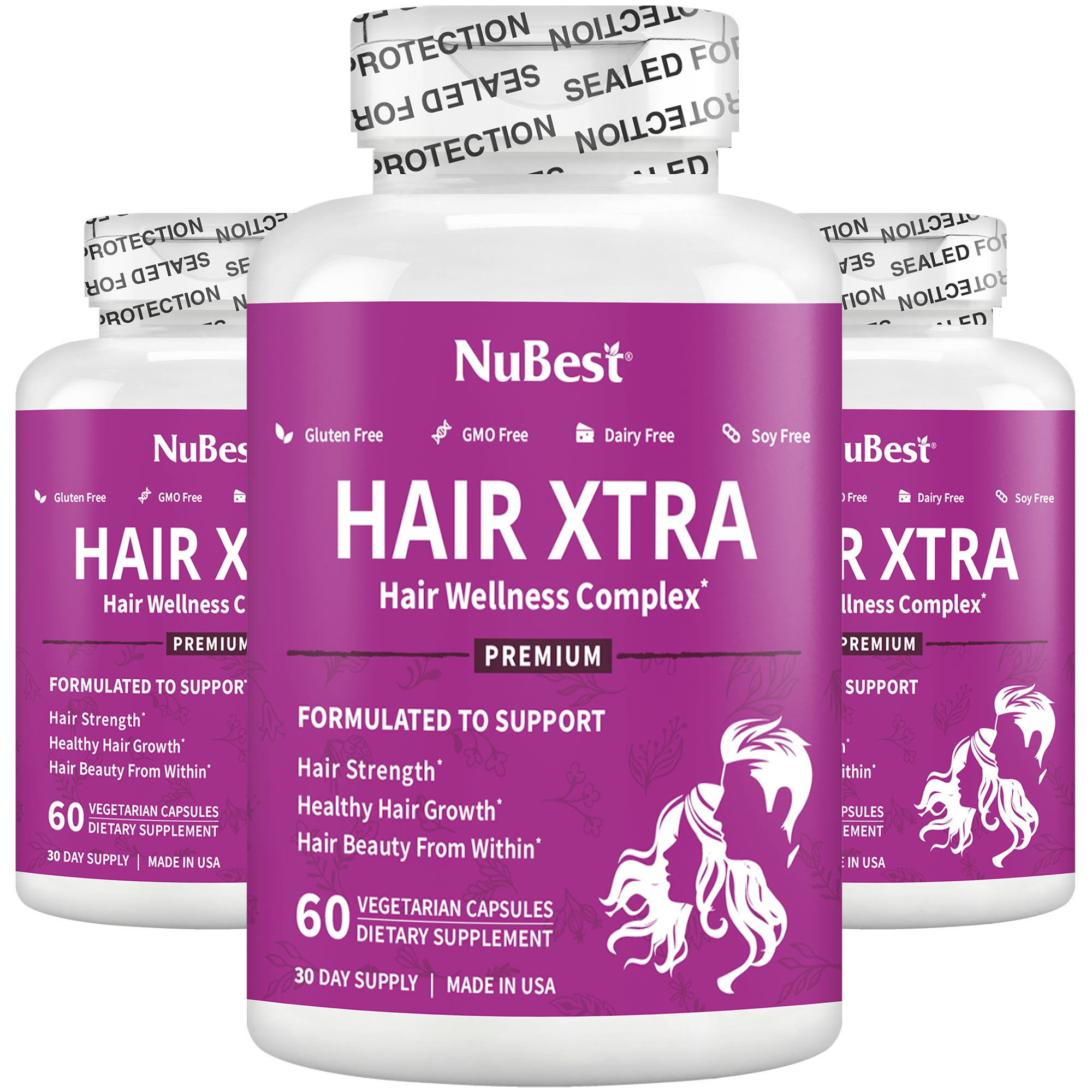 Hair Xtra, Premium Hair Growth Support for Men &amp; Women, 60 Vegan Capsules by NuBest Nutrition®