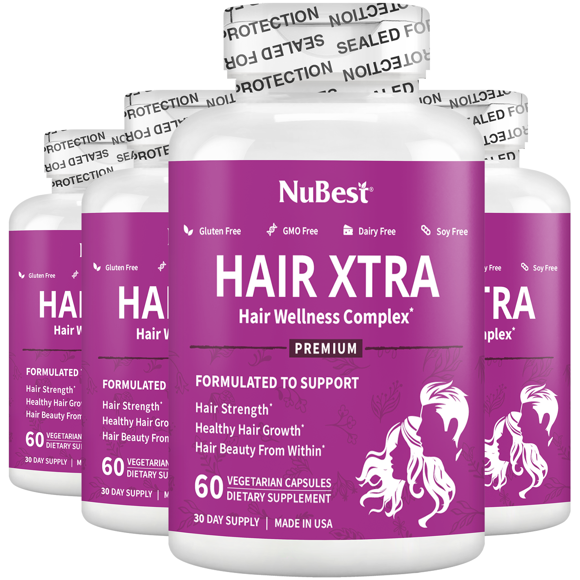 Hair Xtra, Premium Hair Growth Support for Men &amp; Women, 60 Vegan Capsules by NuBest Nutrition®