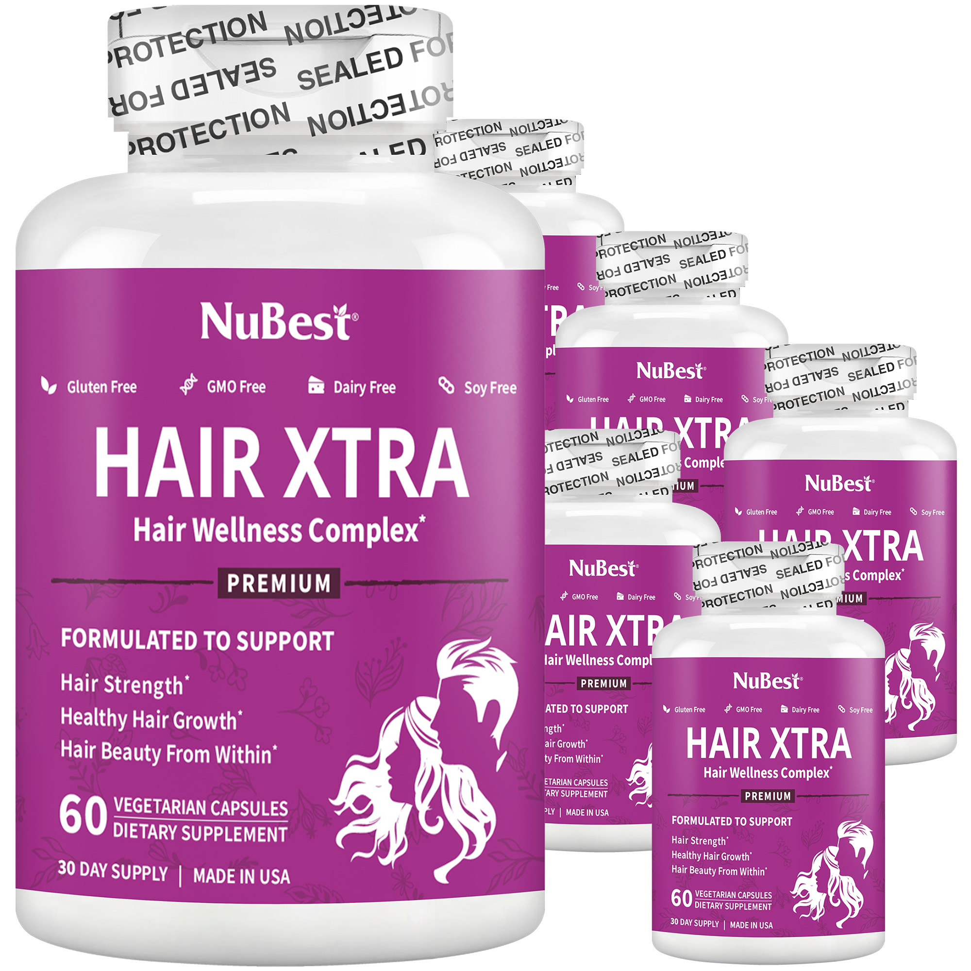 Hair Xtra, Premium Hair Growth Support for Men &amp; Women, 60 Vegan Capsules by NuBest Nutrition®