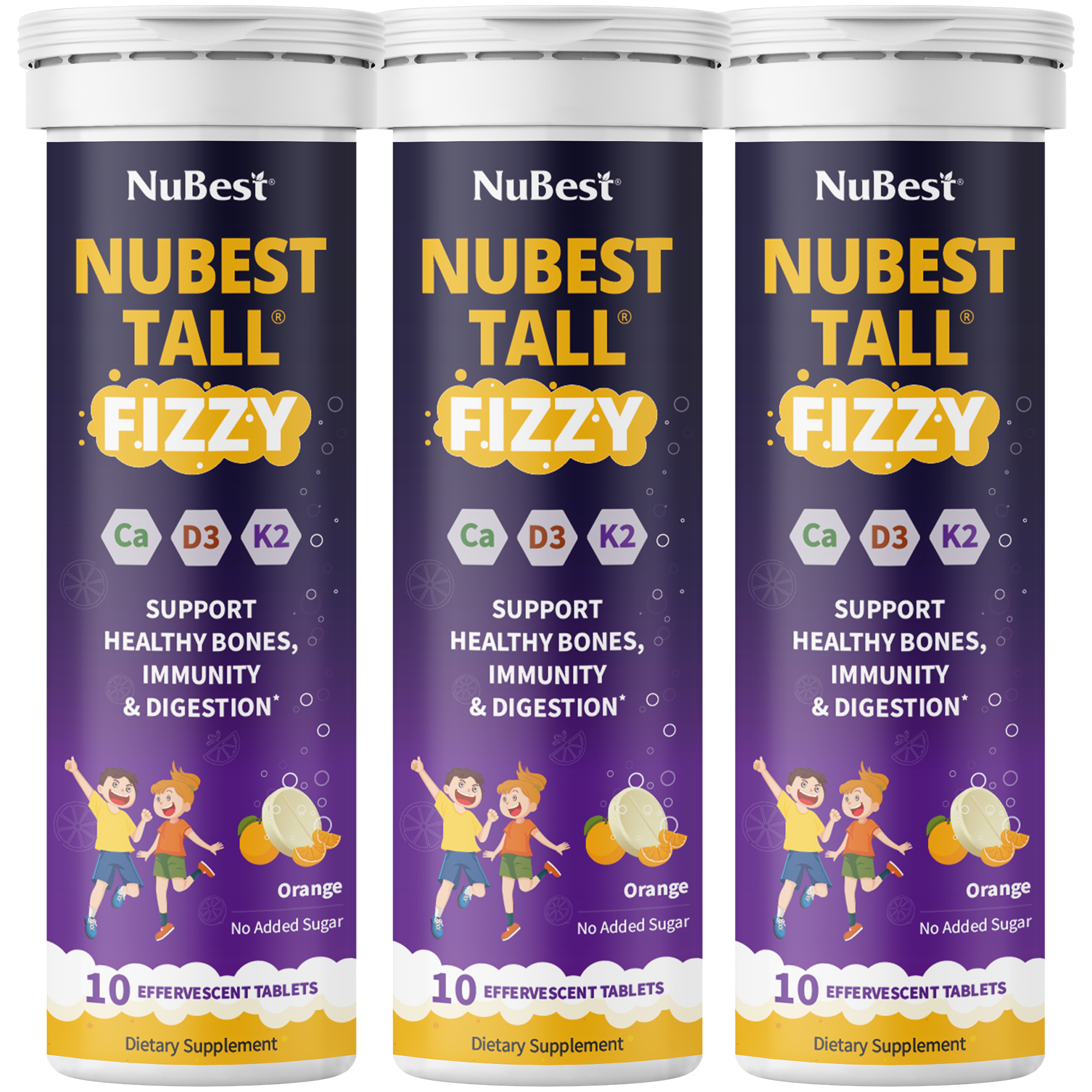 NuBest Tall Fizzy, Effervescent Tablets for Ages 4+, Orange Flavor, 10 Servings by NuBest Nutrition®