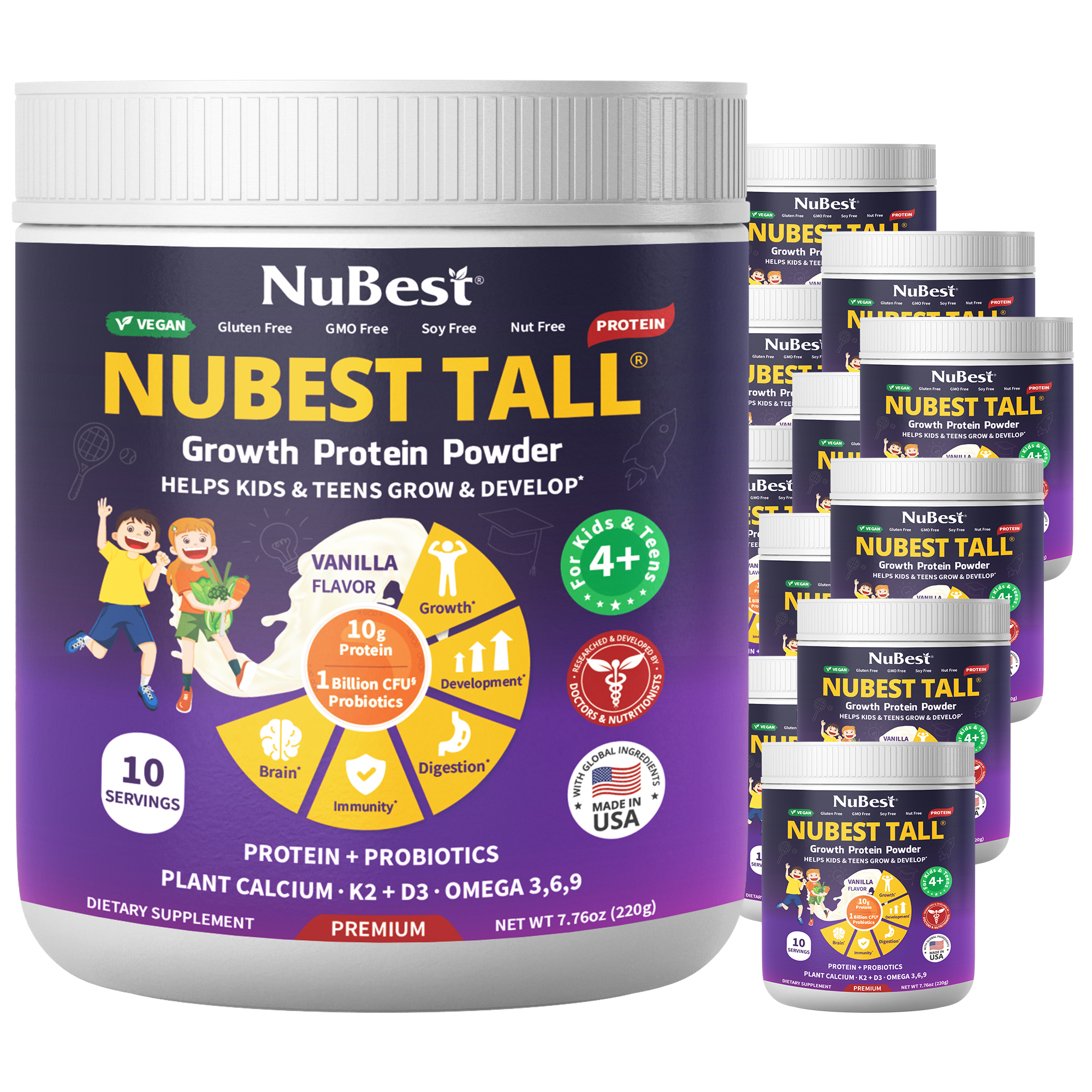 NuBest Tall Protein Vanilla Shake for Kids Ages 4+, 10 Vegan Servings by NuBest Nutrition®