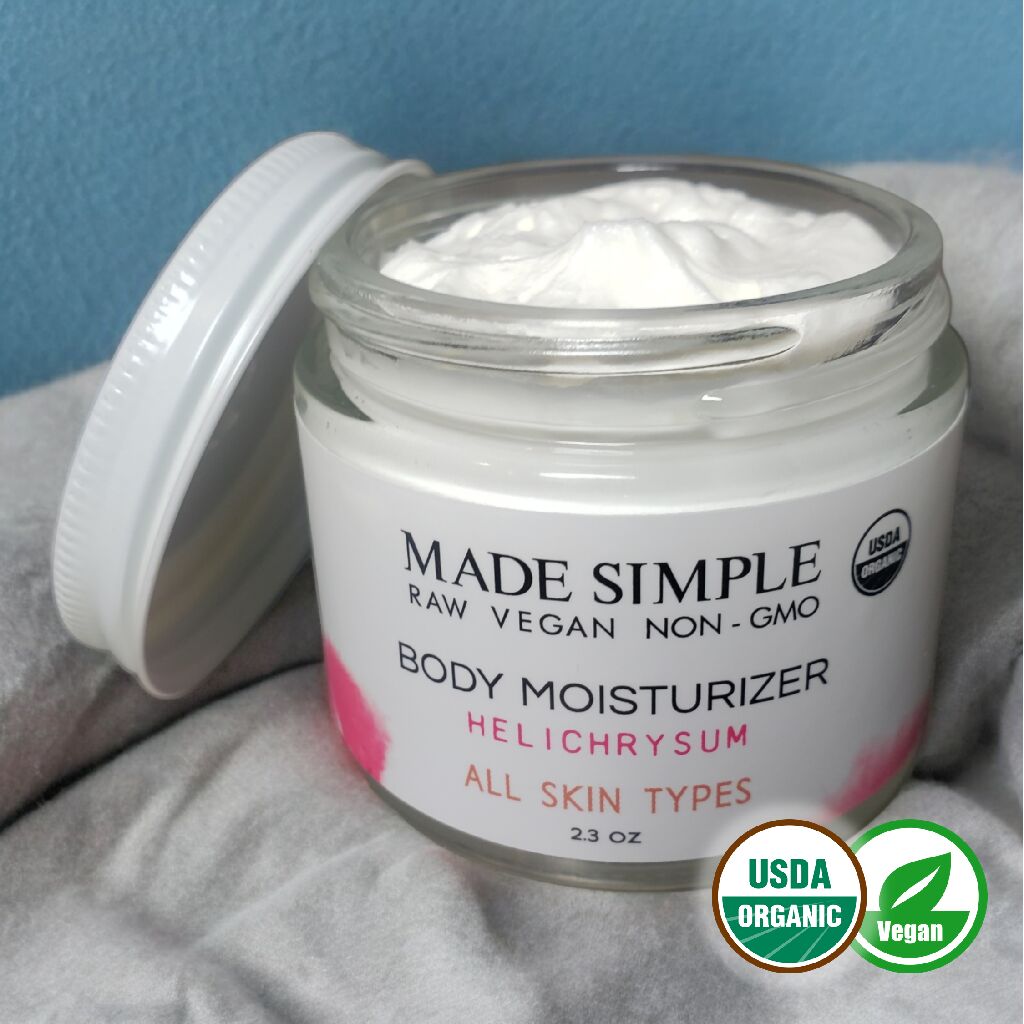 Made Simple Skin Care certified organic raw vegan nonGMO helichrysum moisturizer open jar2