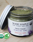 Made Simple Skin Care certified organic raw vegan nonGMO spirulina hemp face mask jar open