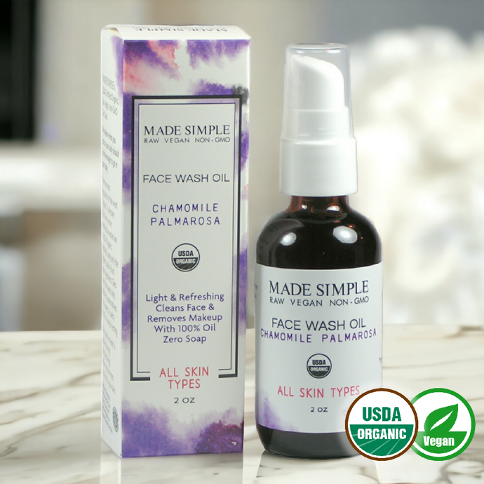 Made Simple Skin Care certified organic raw vegan nonGMO crueltyfree face wash oil bottlebox5a
