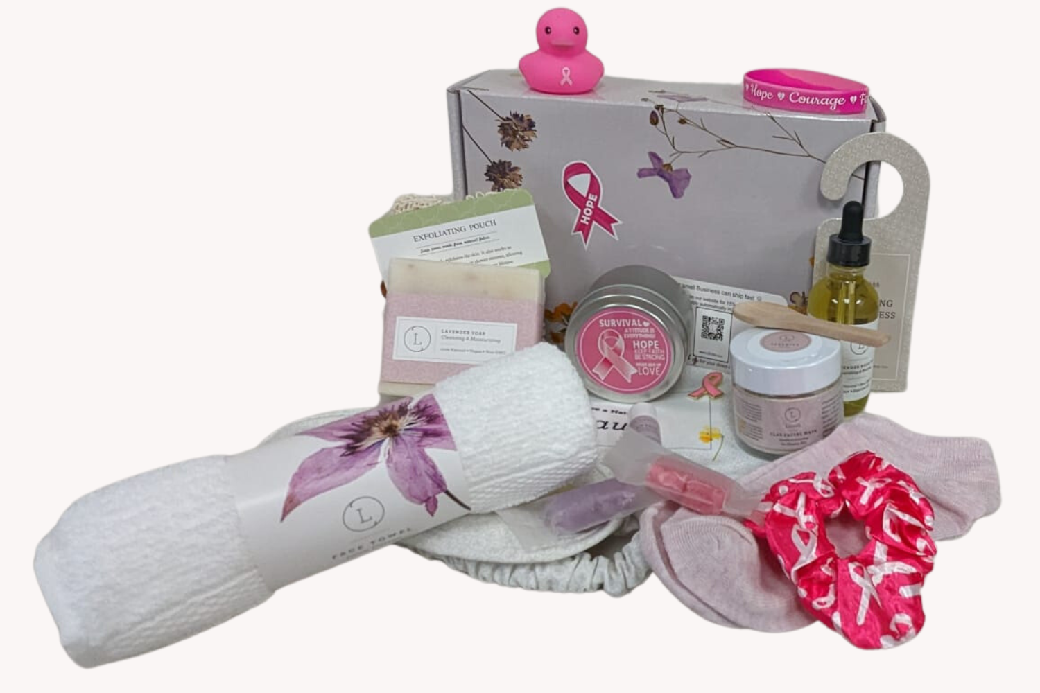 Breast cancer Awareness Gift Box - Hope for a warrior / a survivor / a mother - this is a support care pamper package -  Natural Lavender Bath &amp; Body Relaxing Package