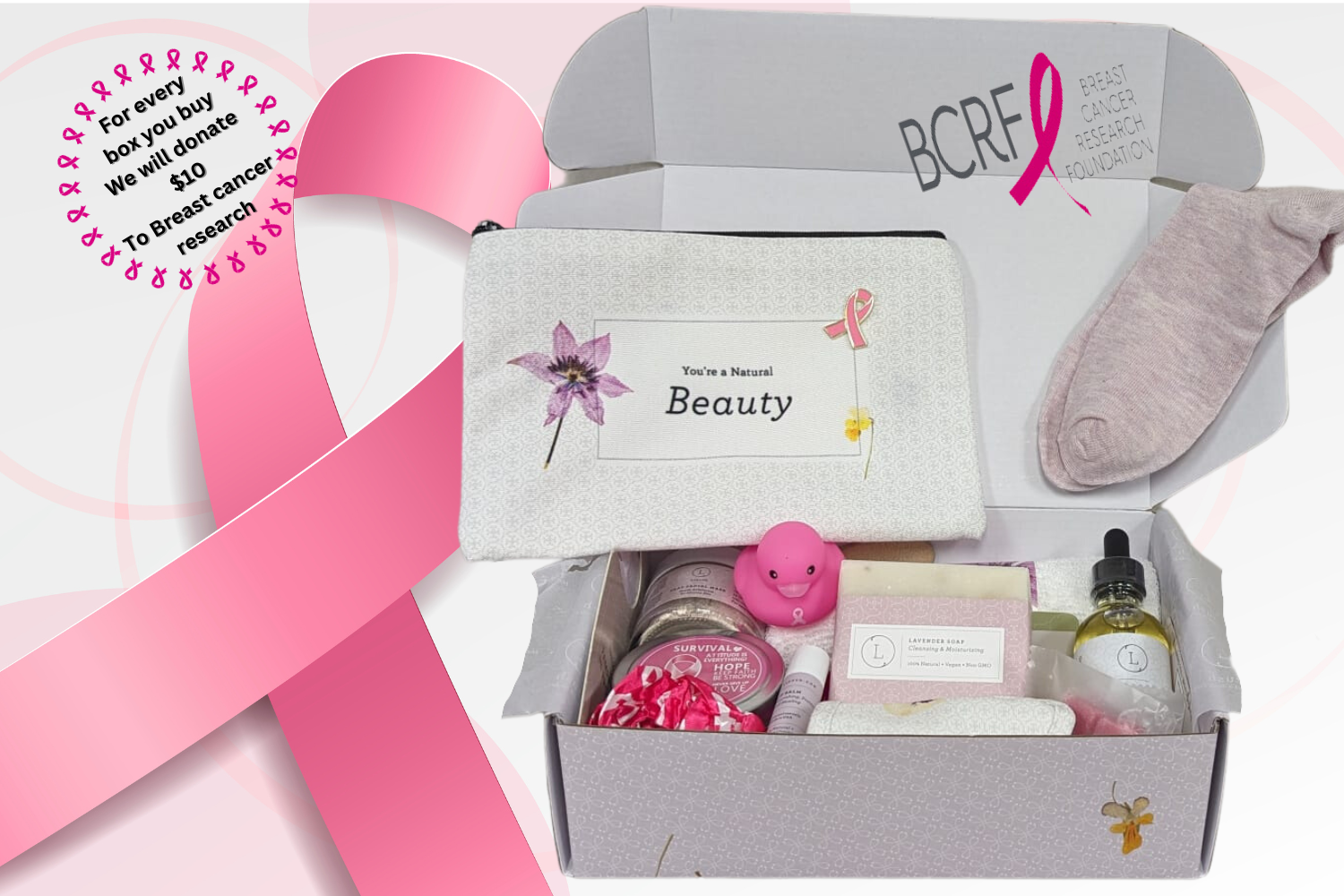 Breast cancer Awareness Gift Box - Hope for a warrior / a survivor / a mother - this is a support care pamper package -  Natural Lavender Bath &amp; Body Relaxing Package