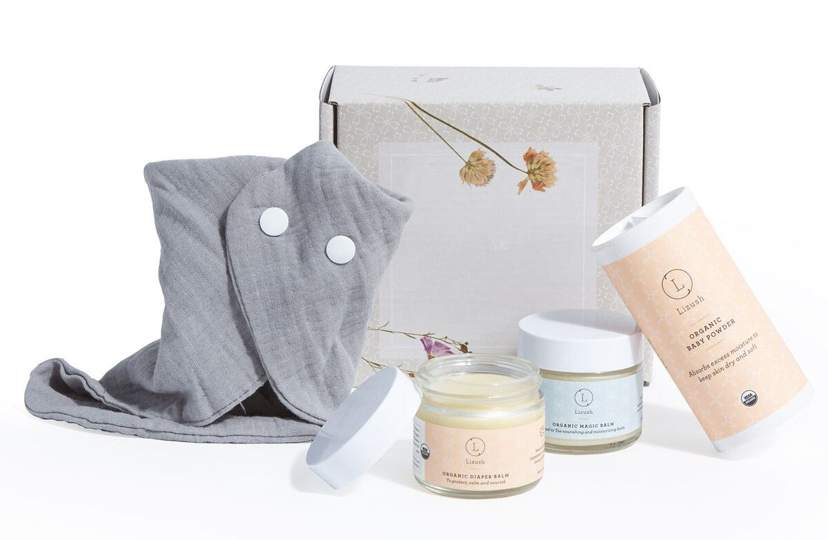 Organic full care new baby gift set - welcome little one! organic diaper balm organic baby powder