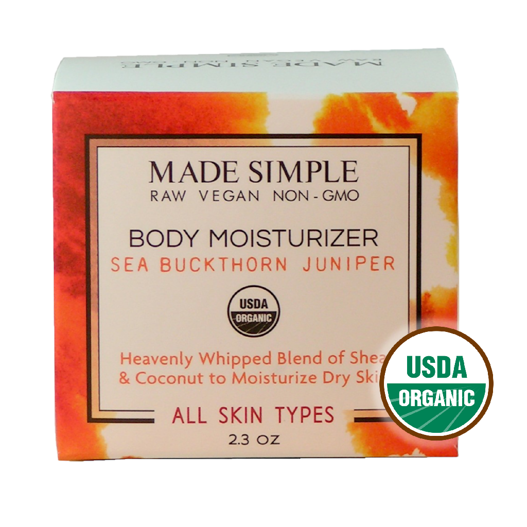 Made Simple Skin Care certified organic raw vegan nonGMO sea buckthorn juniper moisturizer boxst