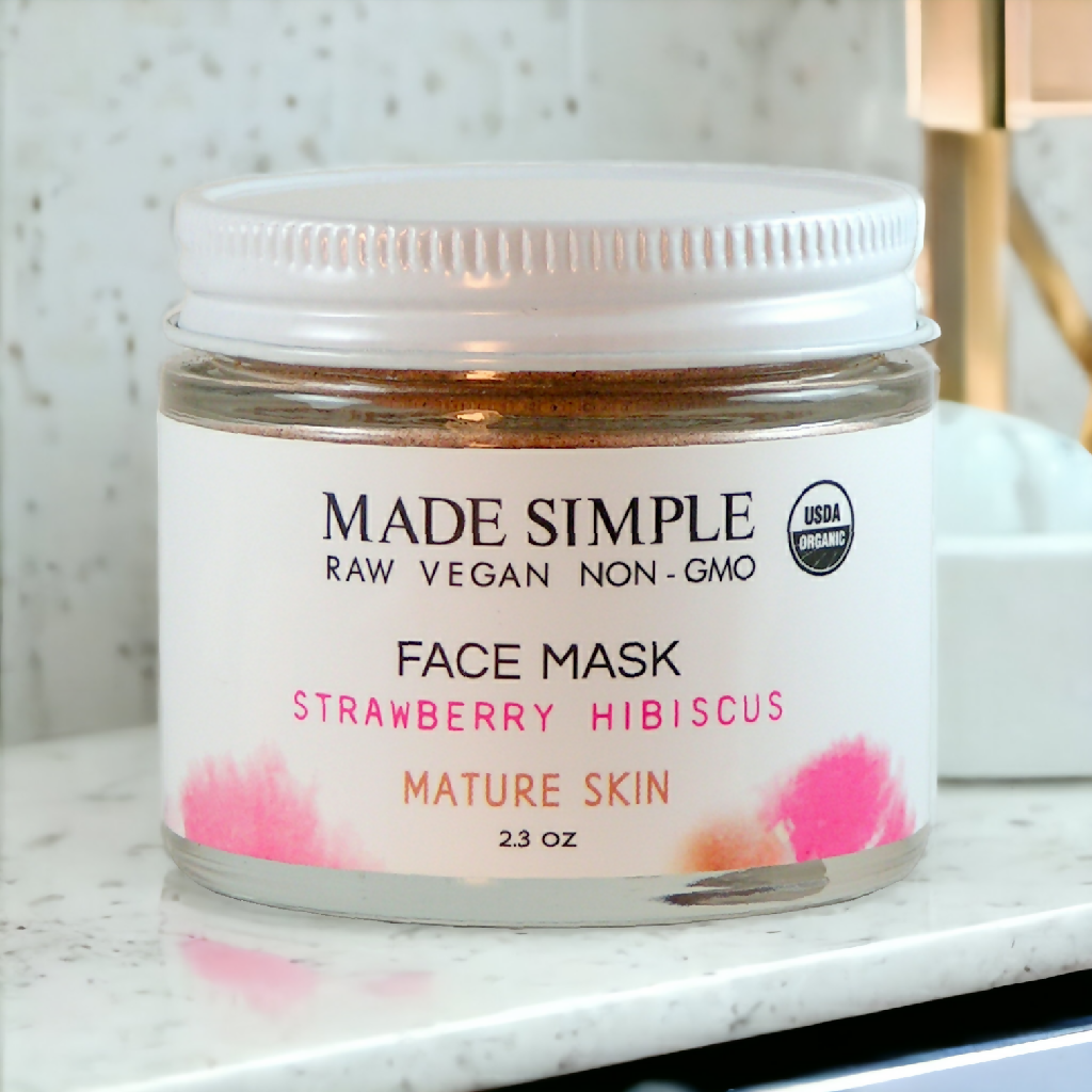 Made Simple Skin Care certified organic raw vegan nonGMO strawberry hibiscus mask jar (metal)2