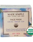 Made Simple Skin Care certified organic raw vegan nonGMO cacao green tea face mask boxst