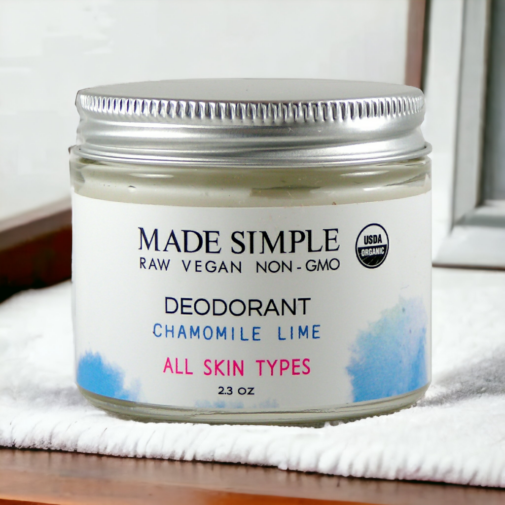 Made Simple Skin Care - Chamomile Lime Deodorant usda certified organic raw vegan nonGMO jar (metal)2