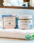 Made Simple Skin Care usda certified organic raw vegan nonGMO crueltyfree frankincense poppy face scrub boxjar (metal)2a