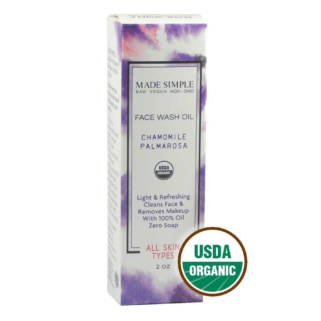 Made Simple Skin Care Chamomile Palmarosa Face Wash USDA Certified Organic Raw Vegan NonGMO boxst