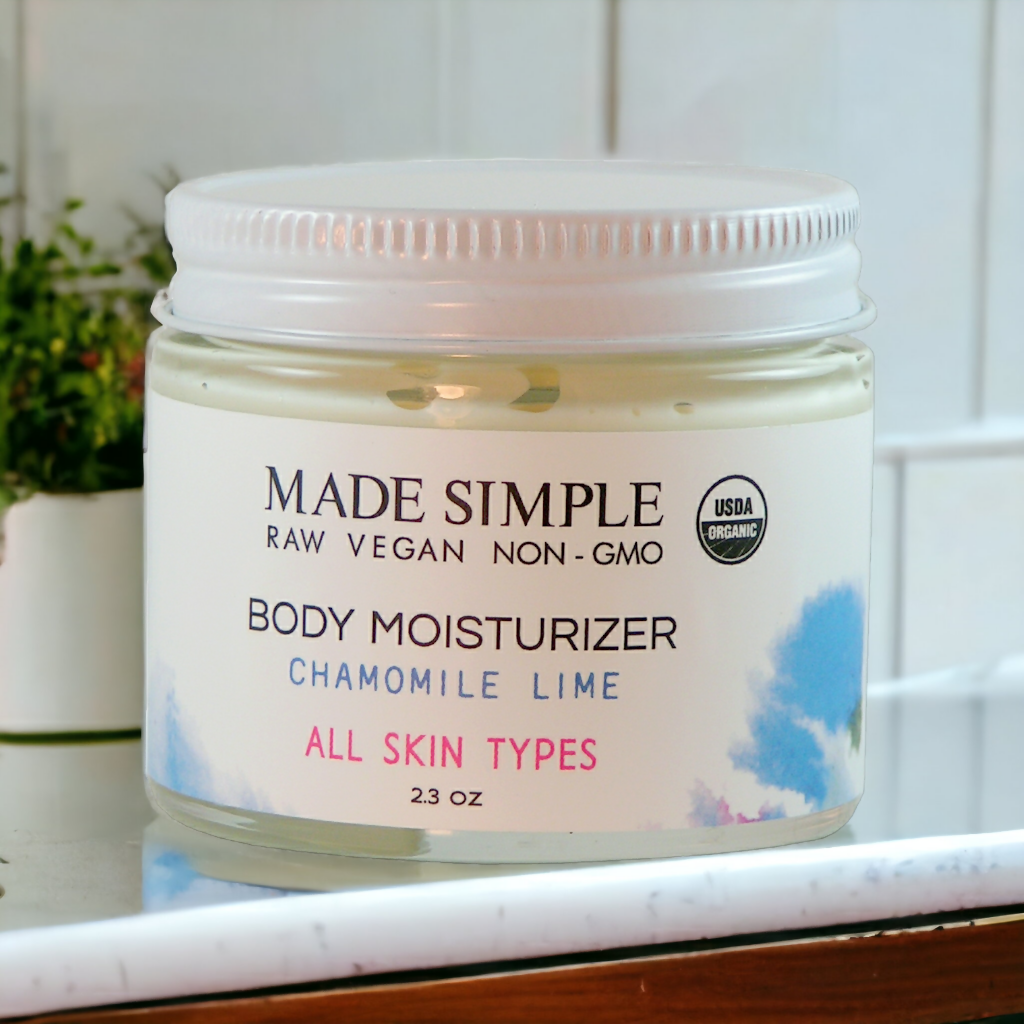 Made Simple Skin Care certified organic raw vegan nonGMO chamomile lime moisturizer jar (metal)2